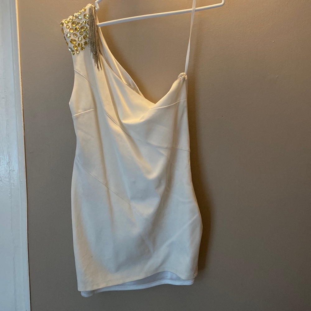 Off white one shoulder Bebe dress